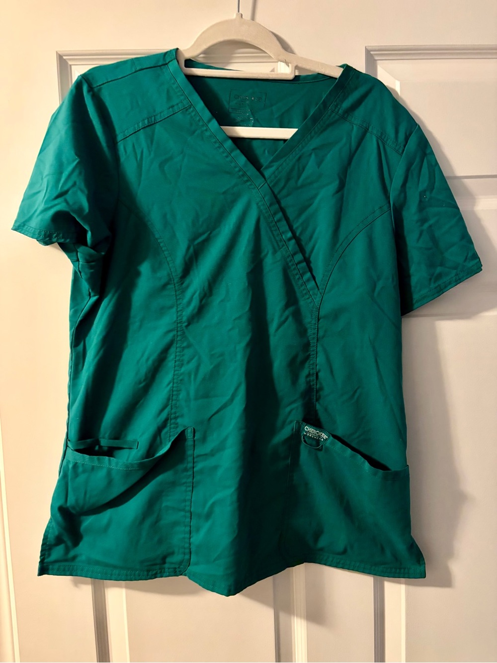 Cherokee Green Wrap V-Neck Short Sleeve Top